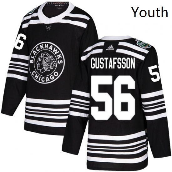 Youth Adidas Chicago Blackhawks 56 Erik Gustafsson Authentic Black 2019 Winter Classic NHL Jersey